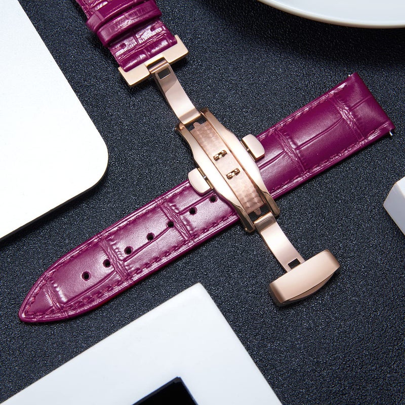 BINLUN Leather Watch Strap Quick Release Strap with Rose Gold Butterfly Deployment Buckle 12mm 13mm 14mm 16mm 17mm 18mm 19mm 20mm 21mm 22mm 23mm 24mm Watch Band for Men Women (Amaranth,13mm) - Image 4